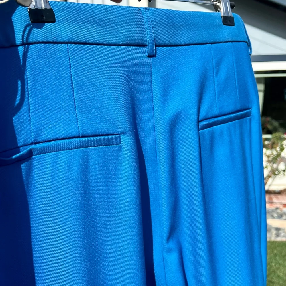Rochas Wool Trousers Royal Blue Wide Leg Pleated Pants Size 48 US 12 X Large NWT